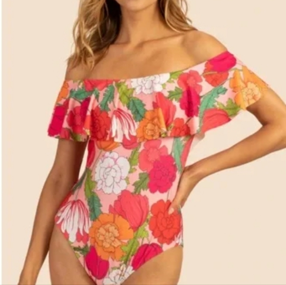 Trina Turk SUNNY BLOOM OFF THE SHOULDER BANDEAU ONE PIECE SWIMSUIT